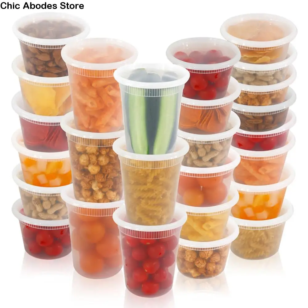 

50Pcs Airtight Lid Food Storage Container BPA-Free Round Deli Containers Plastic Thickened Dessert Cup Porridge