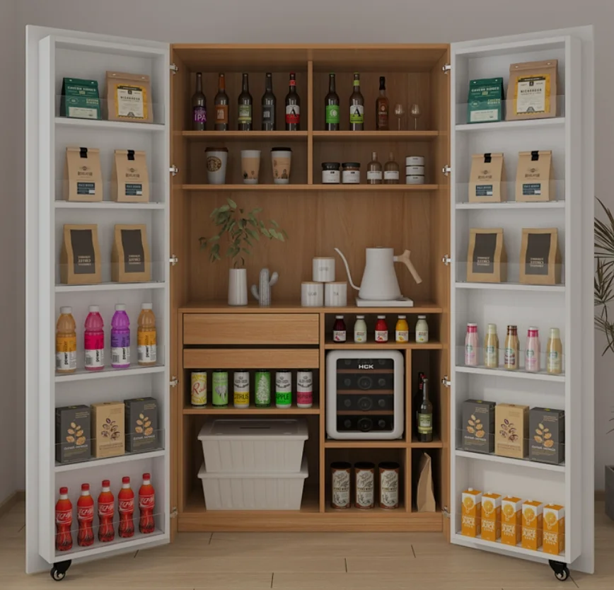 Snack Cabinet, Sideboard, Storage Cabinet Wall-Mounted Integrated Living Room Storage Unit Built-in Refrigerator Cabinet