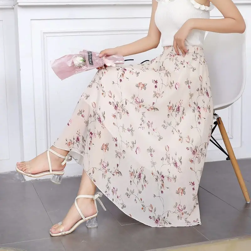

Skirts For Women Floral High Waist Chiffon Woman Skirt Midi Clothing Trend 2025 Aesthetic New In A Line Summer Vintage Modest V