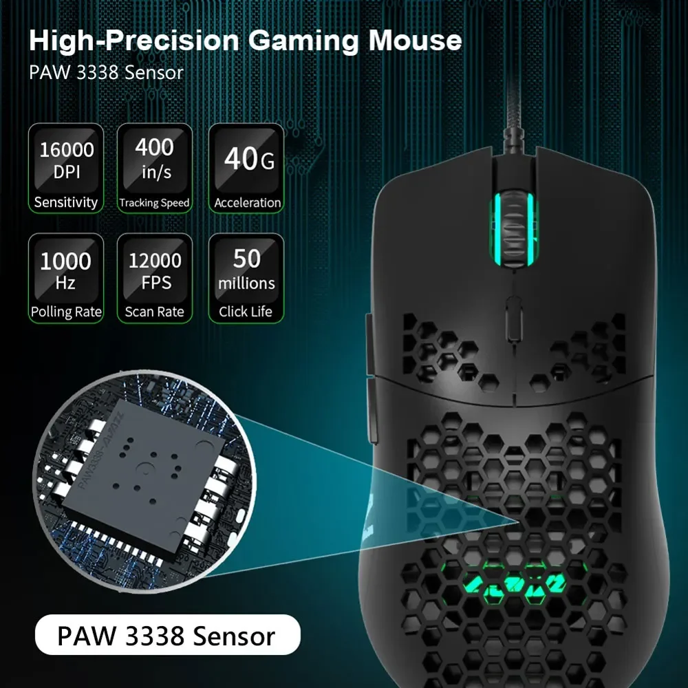 AJAZZ AJ390Pro Dual-Mode RGB Gaming Ultralight Honeycomb Mouse 16000 DPI Low latency Programmable Esports  Computer Peripherals