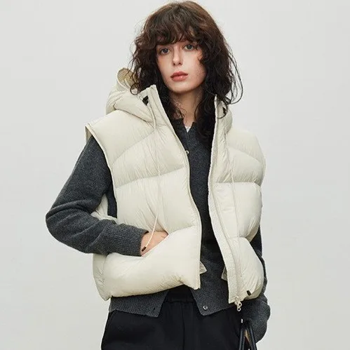 Thickening Warm Quilted Waistcoat Autumn Winter Loose Hooded Down Vest Female Coat Women White Duck Down Zipper Sleeveless Vest