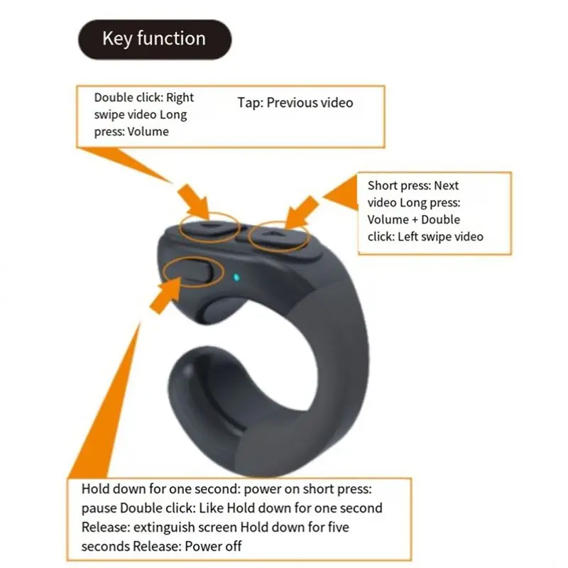Y47A For TikTok Scrolling Ring Wireless Camera Shutter Selfie Button Bluetooth-Compatible Remote Control Ring with Stand