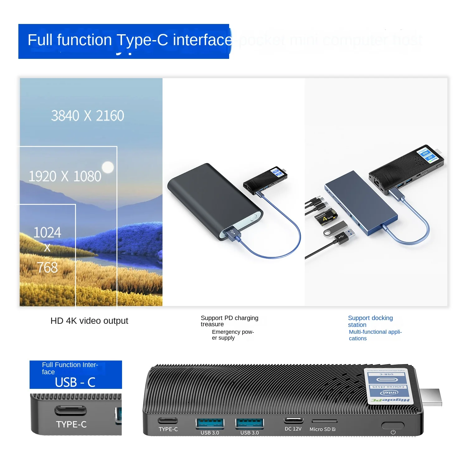 PCSTICK Pocket HD Mini Host Windows11   Celeron Quad 8GB DDR4 4K Home Gaming New Condition HDD Hard Drive Quad Core
