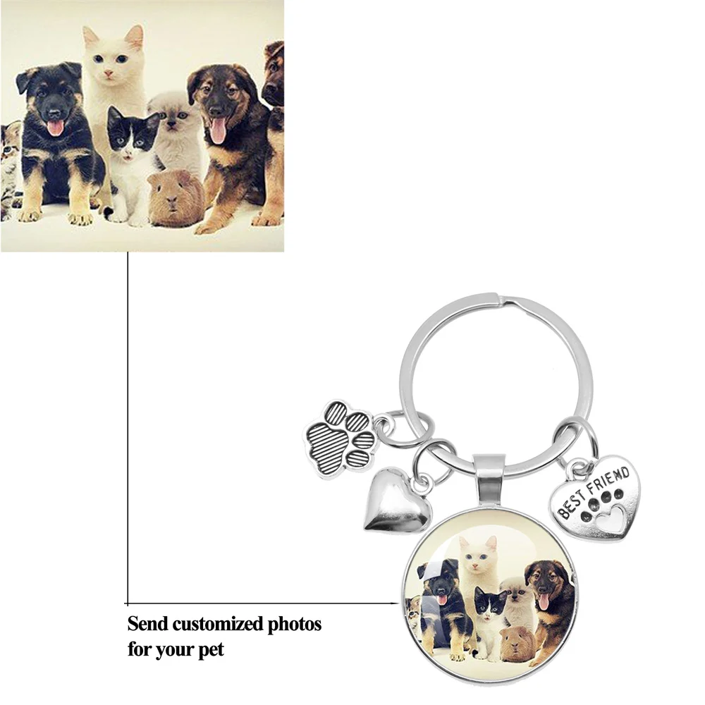 Custom Pet Photo Personalized Dog Keychain Cat Key ring Animal Photo Heart Claw Pendant Souvenir Key Chain For Your Beloved Pet