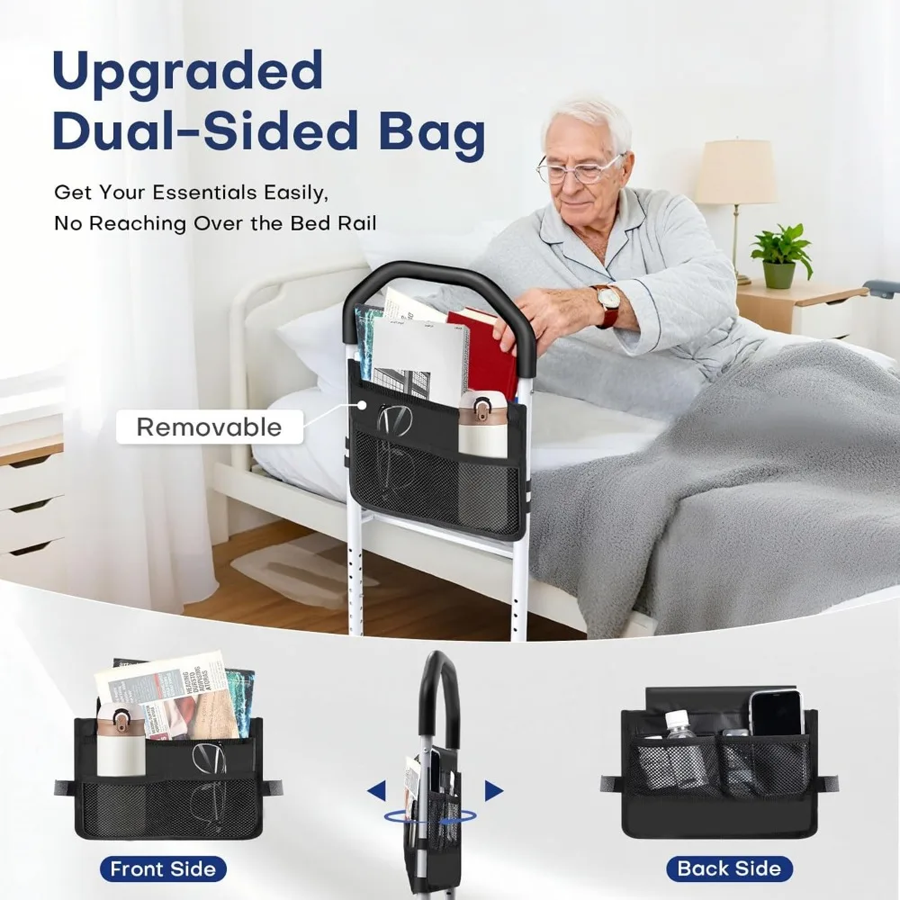 Adjustable Bed Safety Rails for Seniors with Storage Bag, Non-Slip Guard, Fits King Queen Full Twin Beds