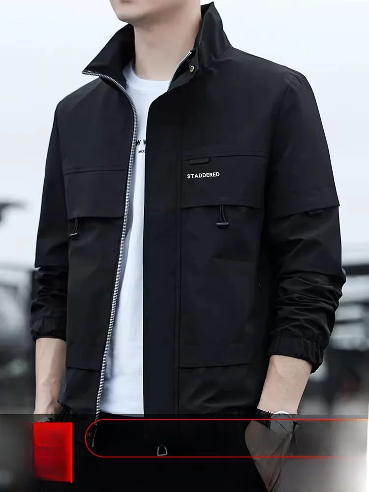 

Мужская повседневная свободная куртка на весну-осень, легкая, с воротником-стойкой, в стиле рабочей одежды, модная, спортивная, свободного кроя, из полиэстера