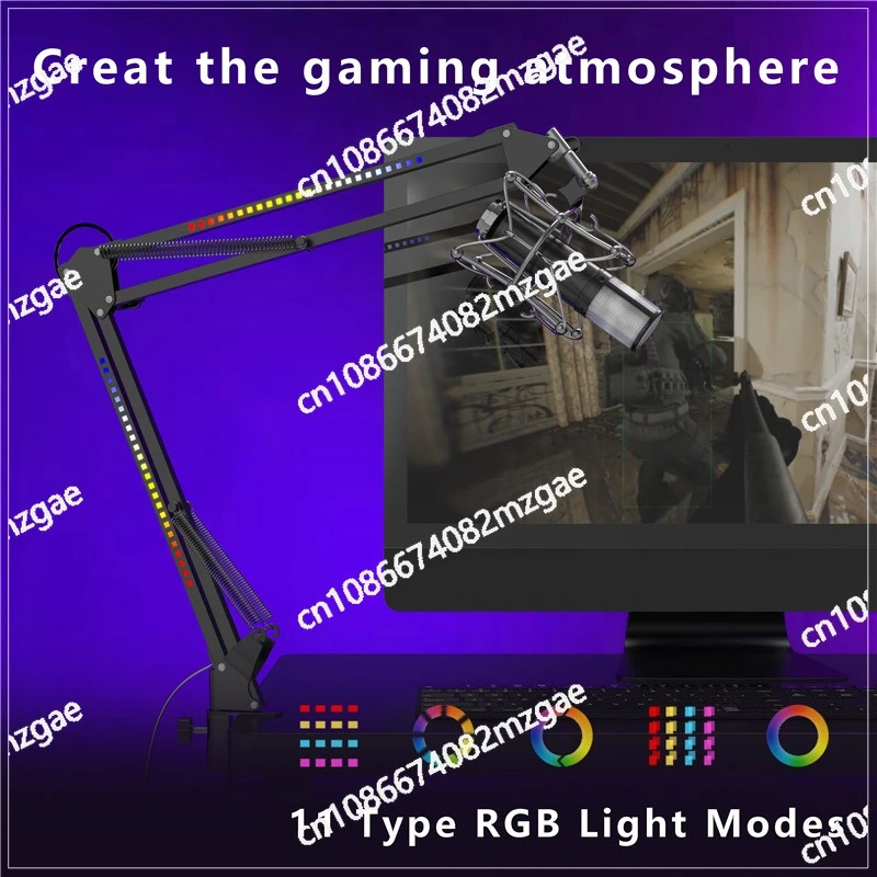 Cantilever bracket with light RGB colorful live broadcast microphone desktop adjustment nb35 pink and white RGB light effect