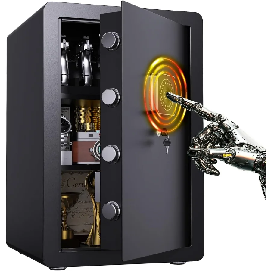 

Большой сейф объемом 3,4 куб. фута для домашнего офиса и использования в отеле: биометрический сейф для пистолета с отпечатками пальцев быстрой доступа со встроенной сигнализацией, огнестойкий