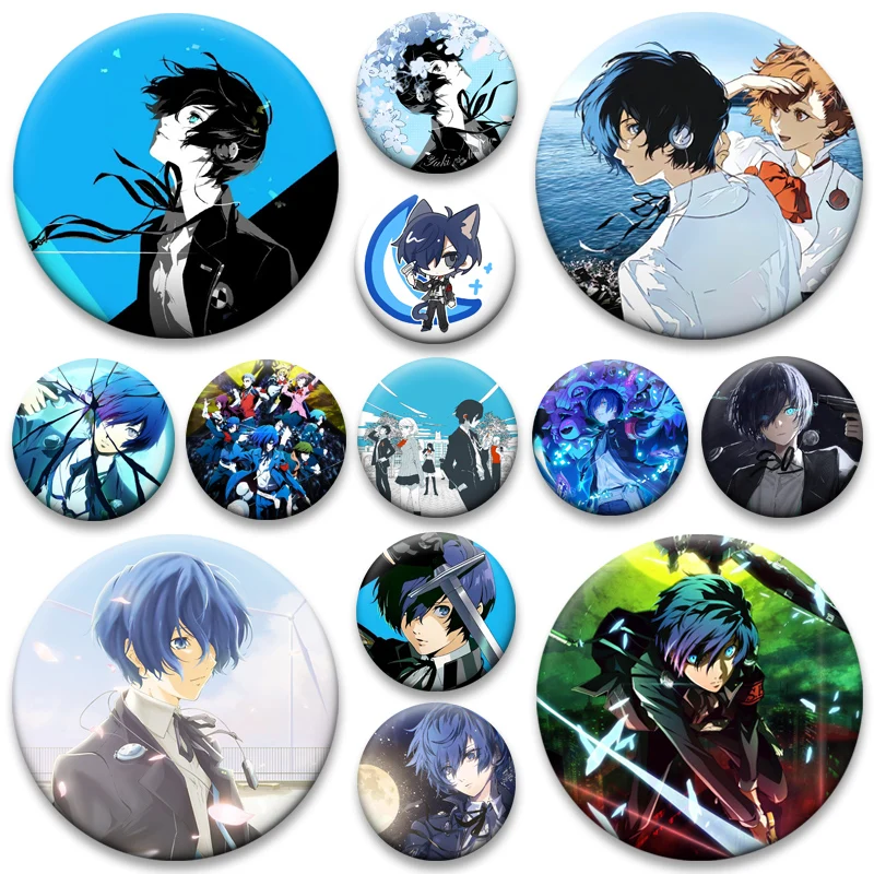 

Yuuki Makoto Cartoon Characters Pins Round Tinplate Brooches for Backpack Accessories Anime Collection Badge Bag Decoration Gift