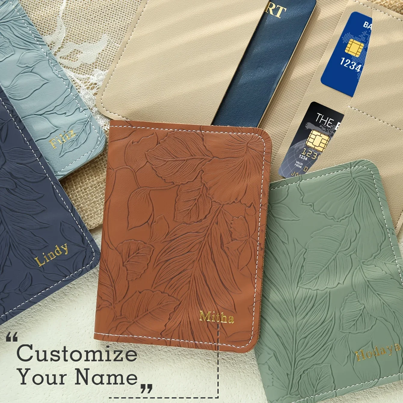

1PC Custom Name Passport Holder with Carving Flower Patterns Personalized Vegan Leather Passport Holder Travel Accessories