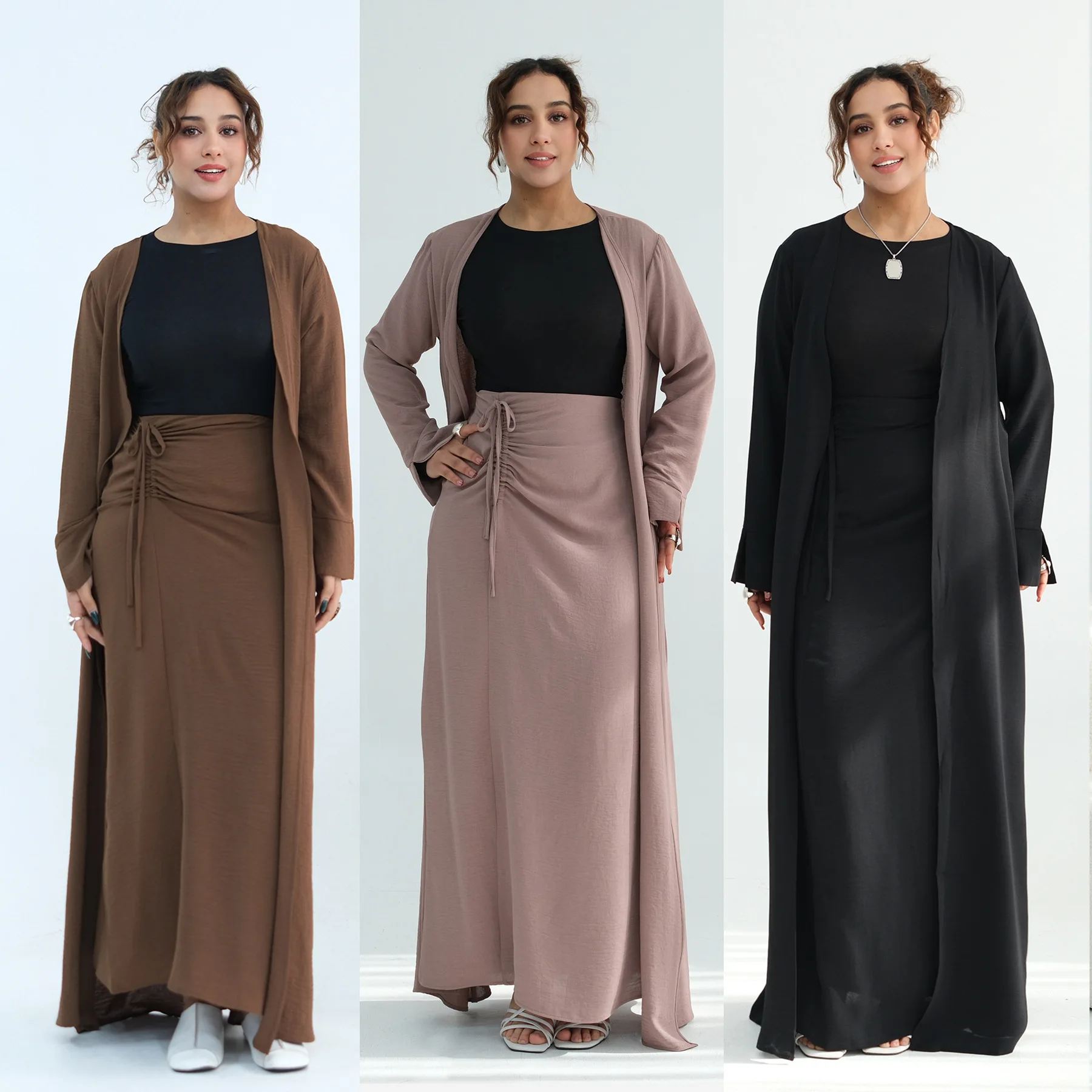 

Комплект из 2 предметов: Абайя и юбка для женщин, мусульманский наряд с кружевной отделкой, Дубайская мусульманская джалабия, Рамадан, длинные платья, исламская вечерняя одежда, арабский длинный халат, 2026