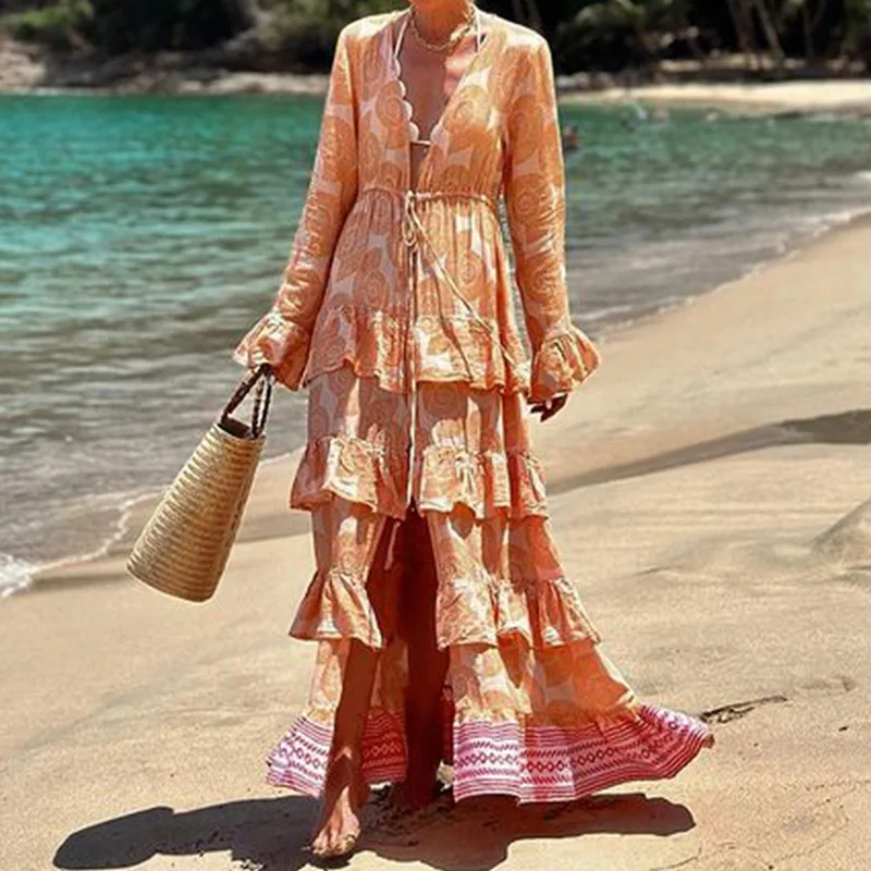 

Dress Women Elegant Fashion Beautiful Women's Dresses Party Night Dresses Evening Woman Printed Bohemian Resort Beach Midi Dress