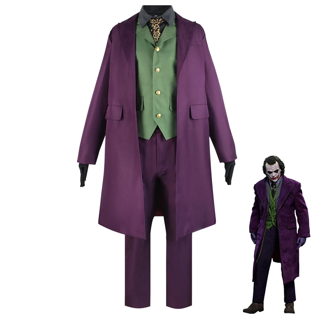 

Dark Cos Knight Joker Cosplay Costume Coat Vest Pants Outfits Fantasia Men Halloween Carnival Party Roleplay Disguise Clothes