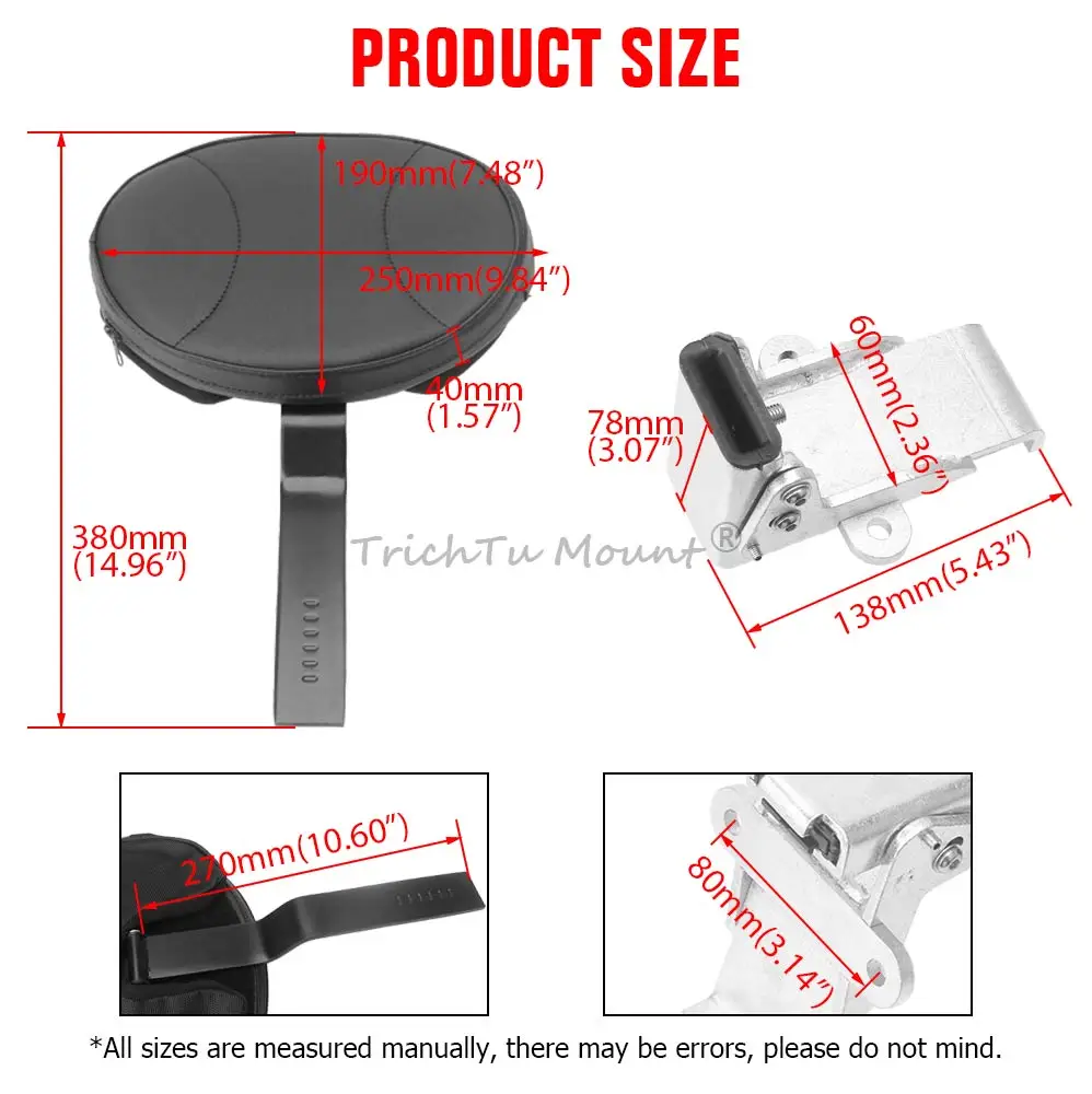Adjustable Backrest With Mounting Kit Sissy Bar Backrest Compatible with Victory 2012-2017 PU Leather Motorcycle Seat Backrest