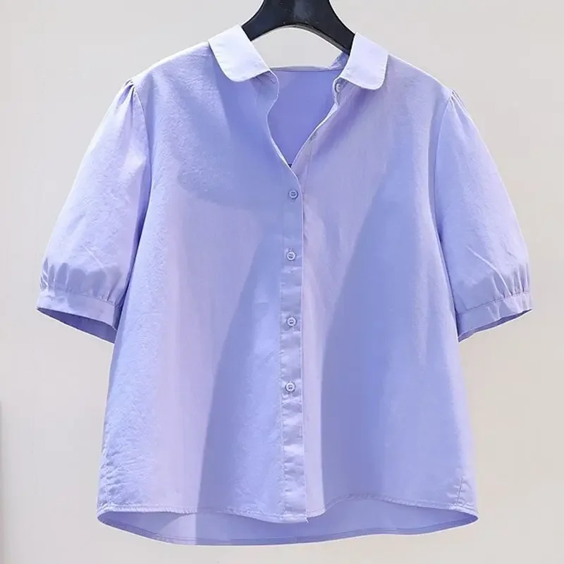 Camicie da donna manica corta stile coreano estate tutto-fiammifero Mujer Blusas basic Harajuku top college solido femminile semplice casual