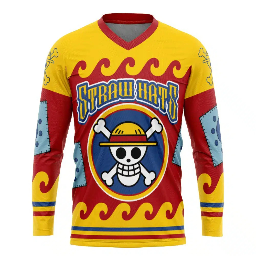 

Футболка с длинным рукавом и V-образным вырезом Bandai Straw Hats Luffy Hockey Jersey One Piece Anime с принтом по всей поверхности, летняя, быстросохнущая, мягкая, легкая