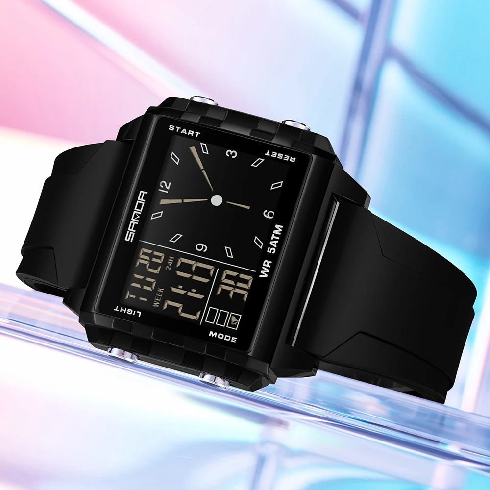 SANDA Luxury Brand Digital Watch for Men Women Square Dial Sport Waterproof Watches Man LED Pointer Display Relogios Masculino