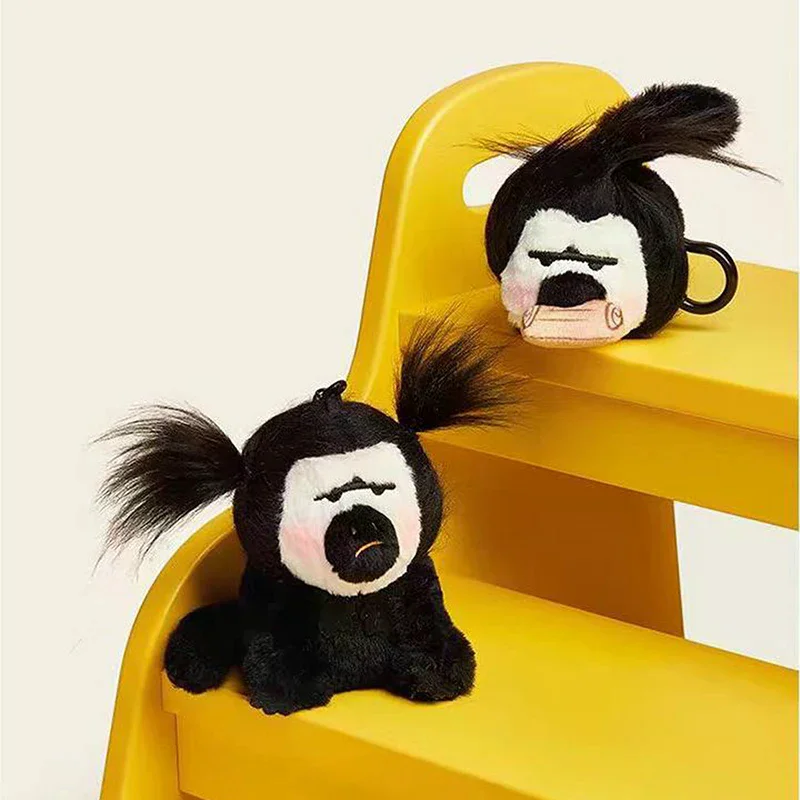 Cute Plush White Face Monkey Fried Hair Decorative Keychain With Hairpins Comb Funny Ugly Bag Decorative Soft Stuffed Doll Toy