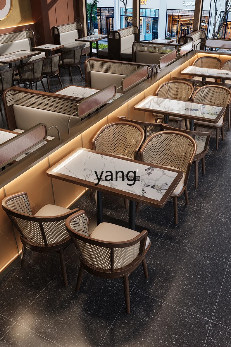 LH solid wood braided rattan booth sofa commercial tea restaurant hot pot shop tables and chairs