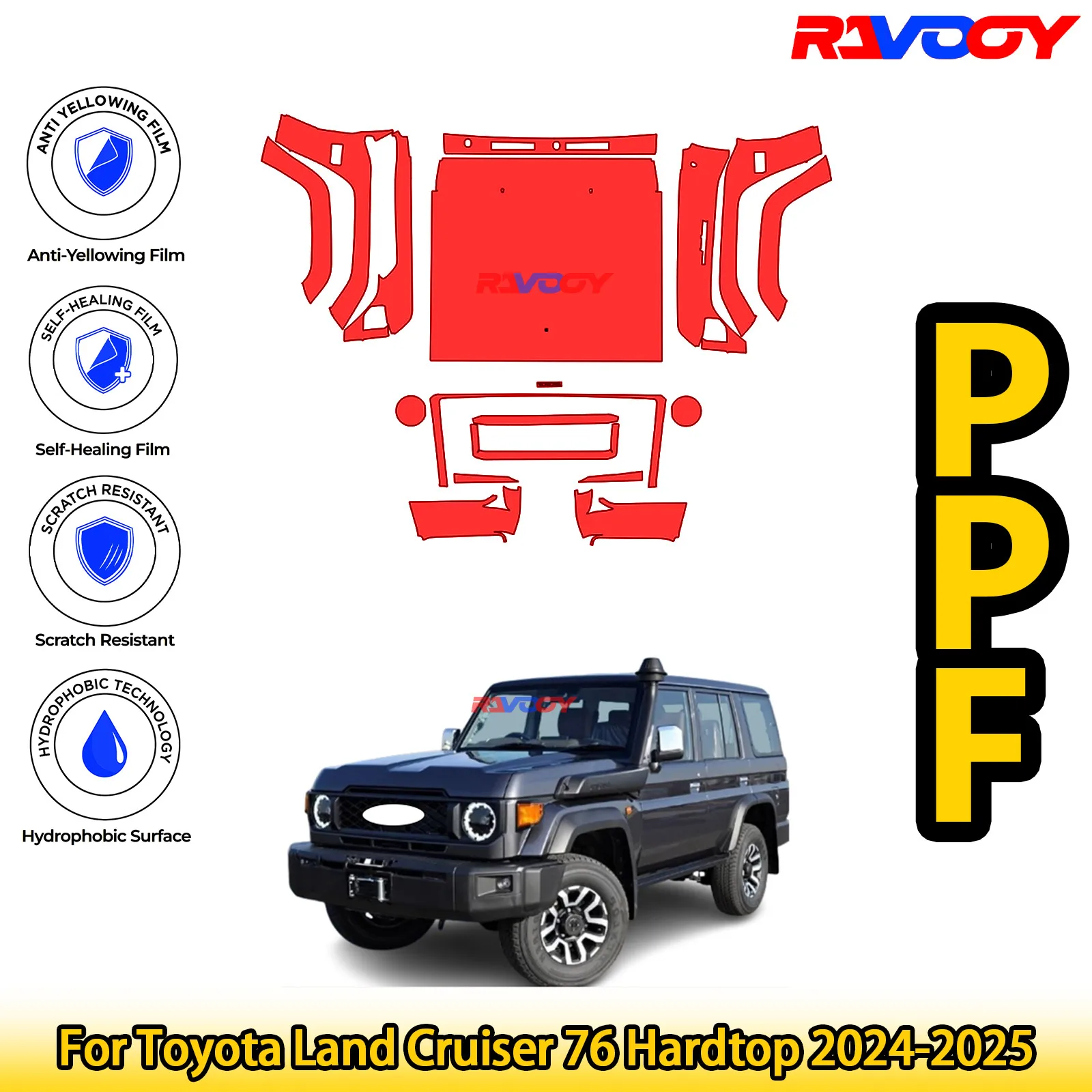 

Для Toyota Land Cruiser 76 Hardtop 2024-2025, глянцевая матовая черная предварительно вырезанная передняя пленка PPF, комплект защиты от краски