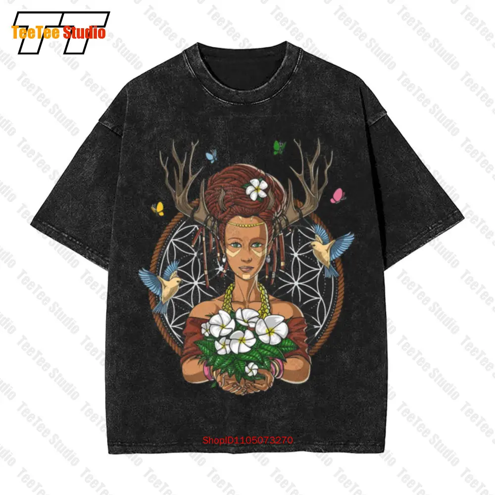 Ayahuasca chamán Hippie psicodélico Dmt fantasía bosque bruja Vintage camiseta de gran tamaño CU01