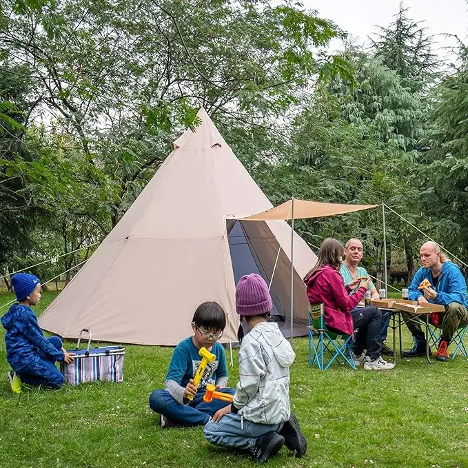 OEM 8 Person Tipi Tent - 3-Season Family Camping Pyramid Tent With Detachable Rainfly & Inner Mesh Tent, For Outdoor Camping