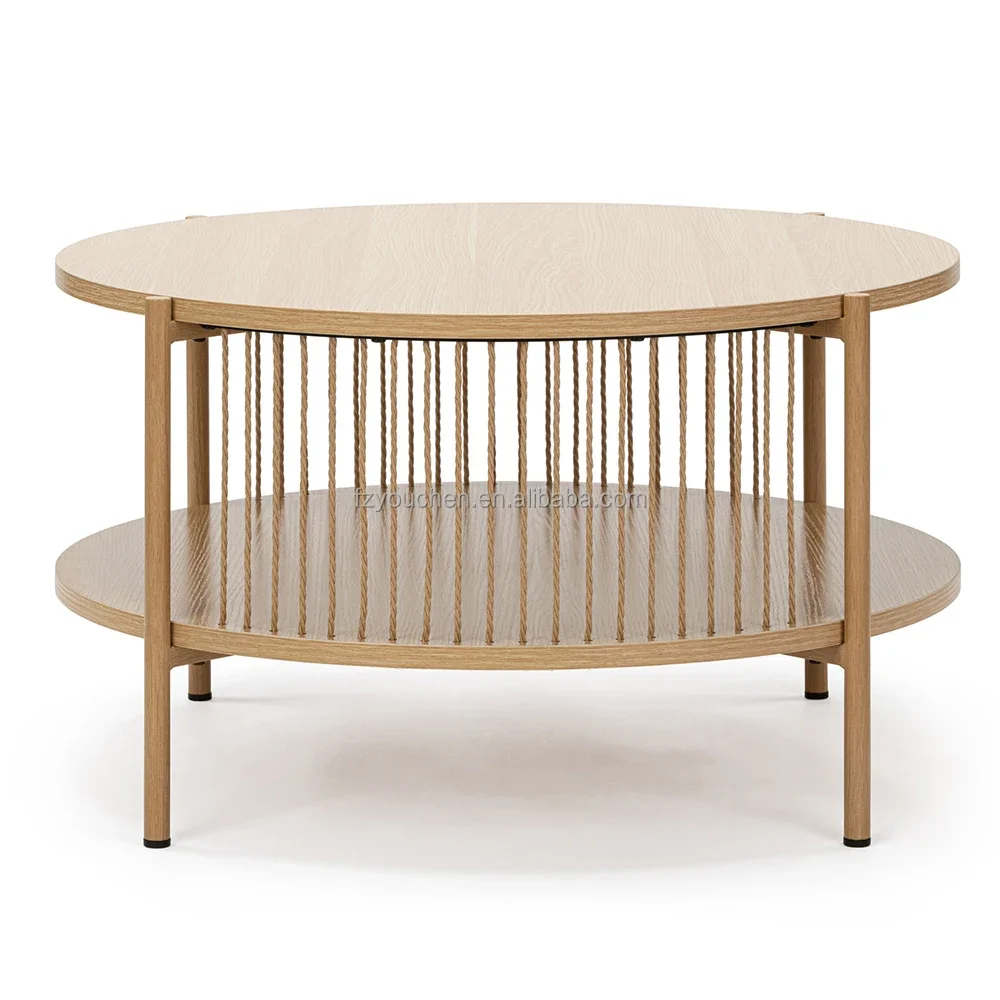 

-Современный круглый журнальный столик из натурального дерева для гостиной