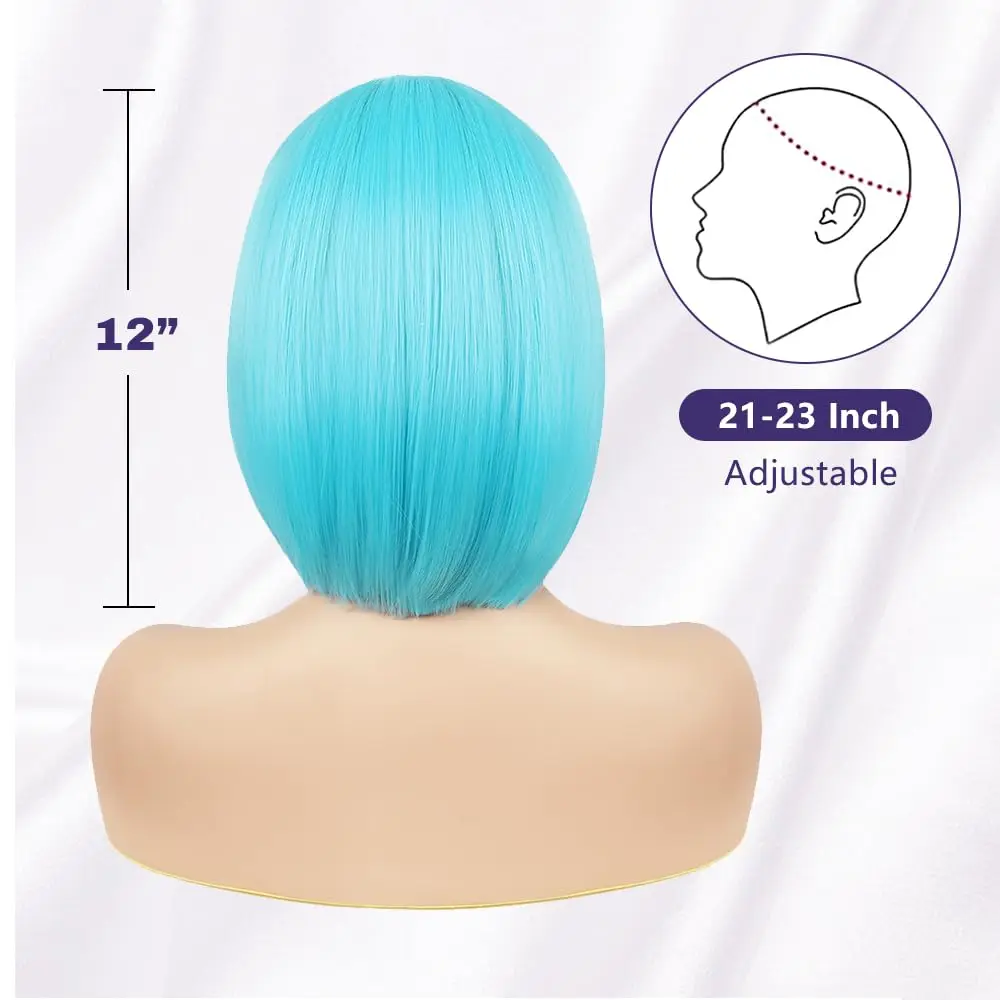 Bobblehead Lake Blue Synthetic Wig for Halloween Party Cosplay Role-Playing Wig Daily High Temperature Hair Wig Set
