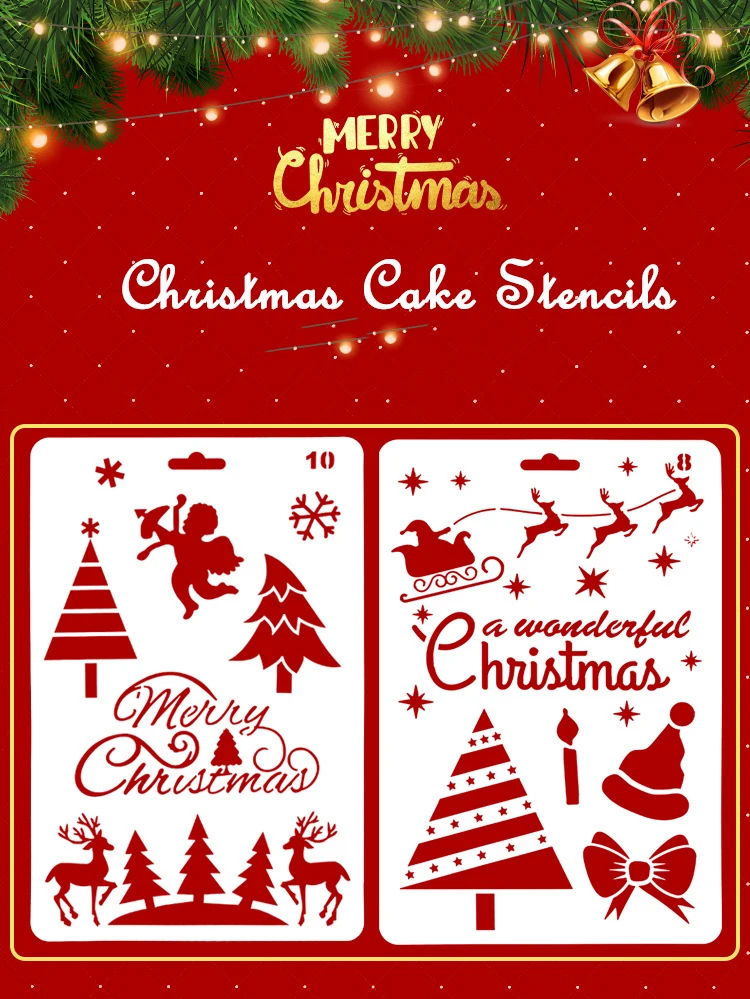 FAIS DU Christmas Animal Print Cake Stencil Templates Decoration Reusable Cake Cookies Baking for Stencil Diy Craft Painting