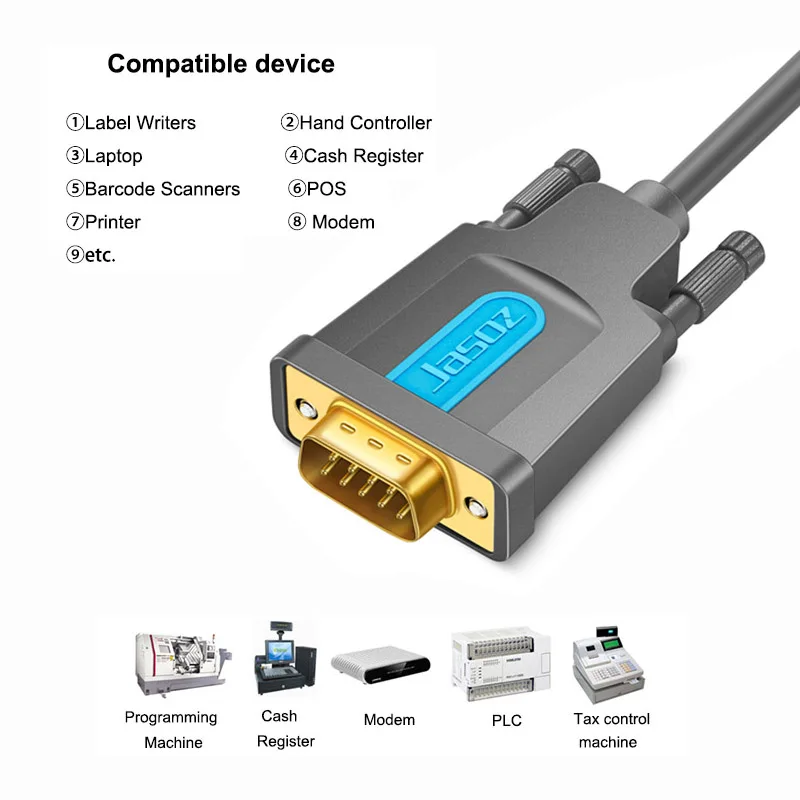 Jasoz USB to RS232 COM Port Serial PDA 9 DB9 Pin Cable Adapter Prolific pl2303 for Windows 7 8.1 XP Vista Mac OS USB RS232 COM 3