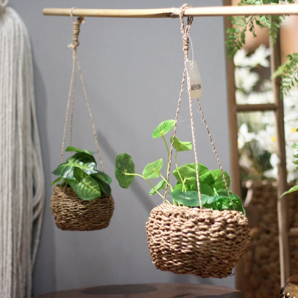 Mini Hand-Woven Hemp Rope Basket Can Be Inserted Fleshy Flowers Thin Hemp Rope Hanging Basket Can Be Decorated Household Items