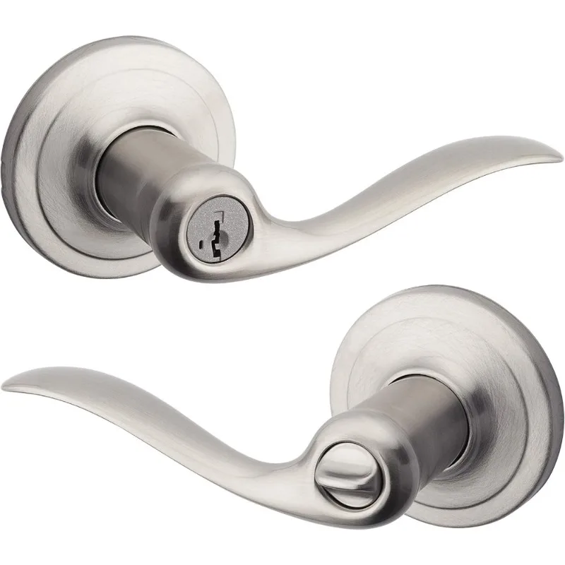 

Ручка для входной двери Tustin с ключом для замка, реверсивный рычаг, внешний передний вход, спальня, атласный никель, безопасность Smartkey