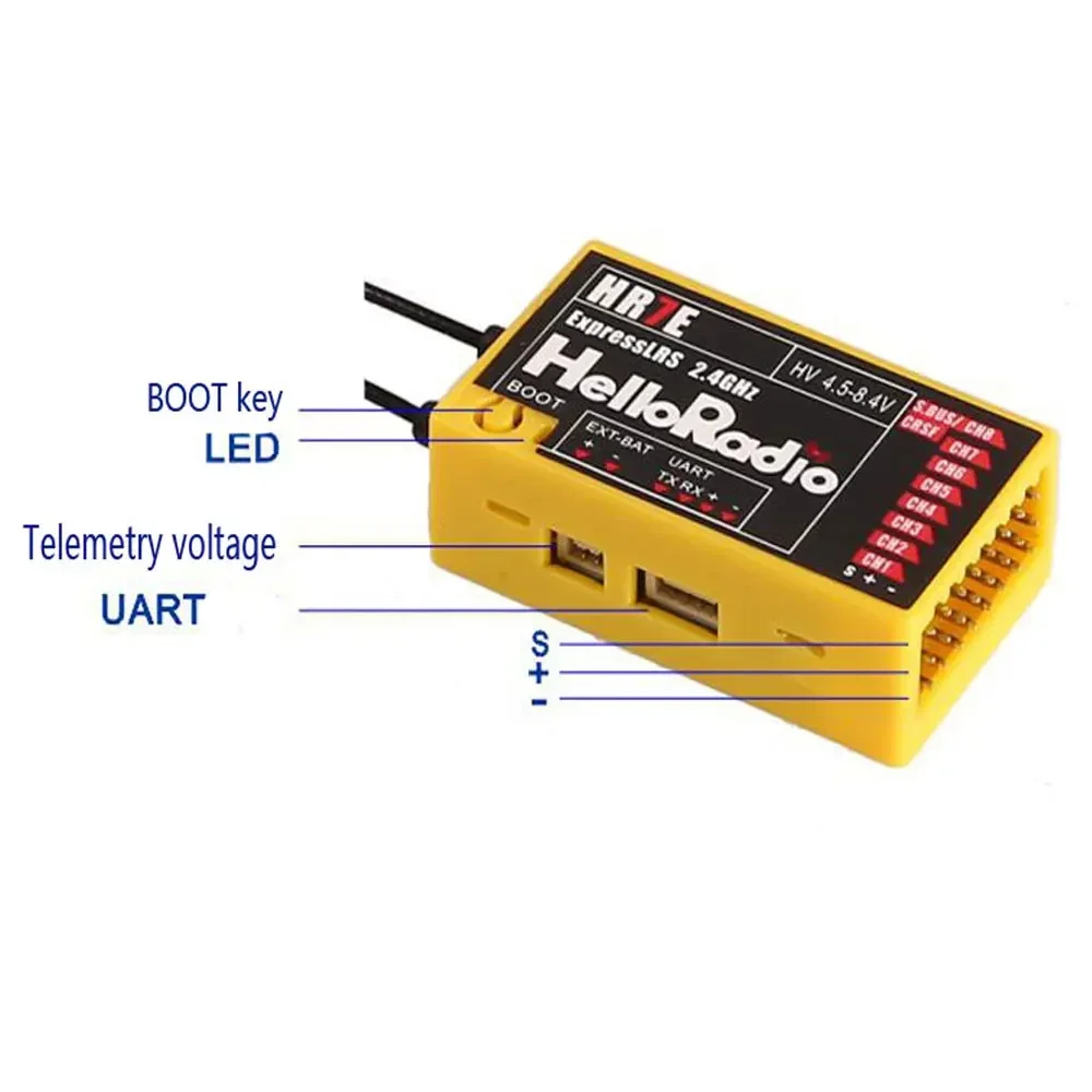 HelloRadio HR7E 2.4G 7CH ELRS PWM レシーバー - 固定翼航空機、RC ドローン、飛行機リモコン用