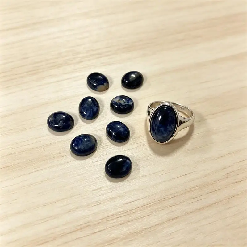 5pcs 3x5-13x18mm Sodalite Oval Cabochon Beads No Hole Polished Flat Back for Necklace Pendant