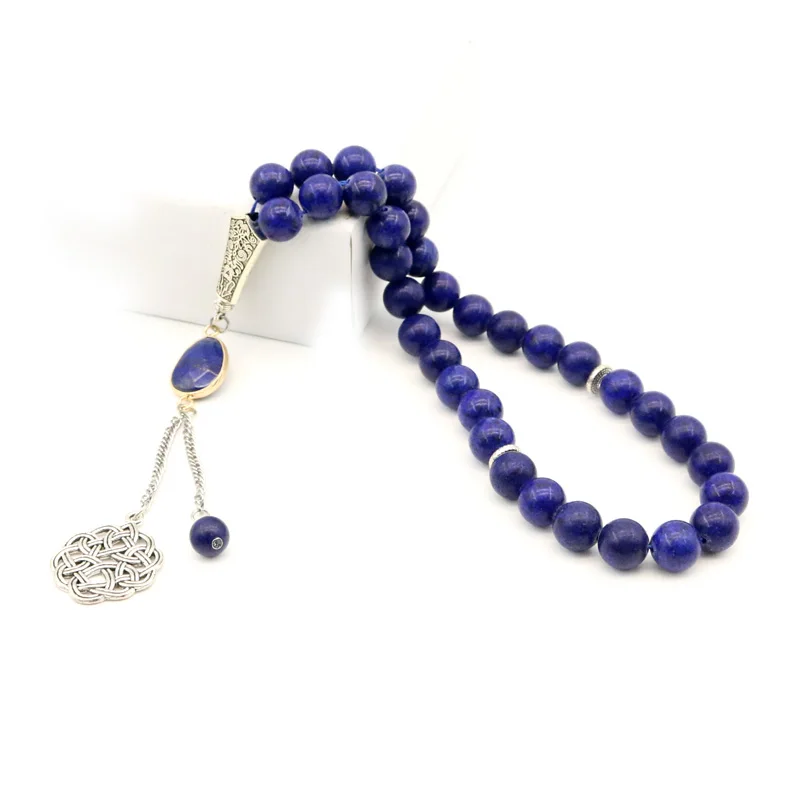 Natural blue gemstone Tasbih 33 66 99 beads luxury rosary muslim misbaha men's rosary bracelet beautifully packaged Tesbih gift