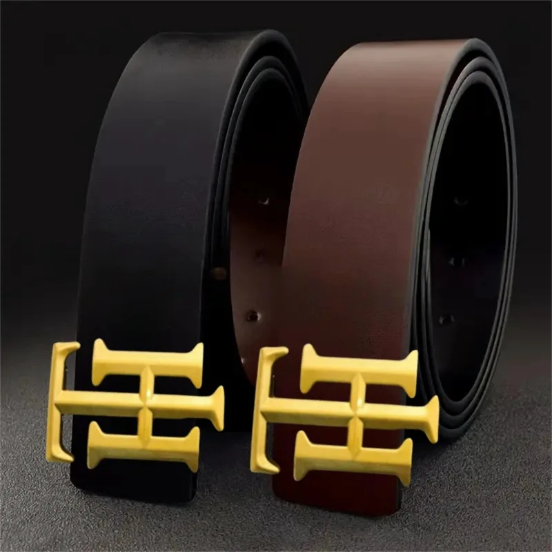 2025 New Men's Genuine Leather Belt Smooth Buckle with Letter Design Adjustable Waist Strap for Business Casual Jeans Trousers