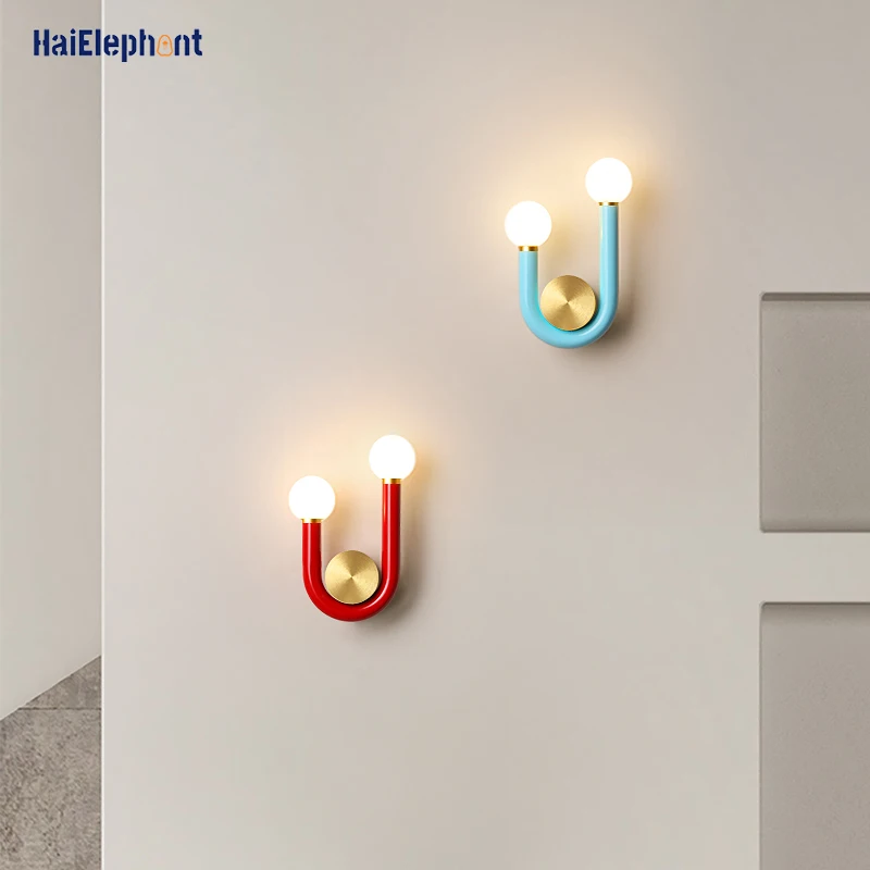 

Modern Creative Colorful U-shaped Wall Lamps For Study Living Children Room Bedroom Bedside Aisle Stairs Lamps Indoor Lighting