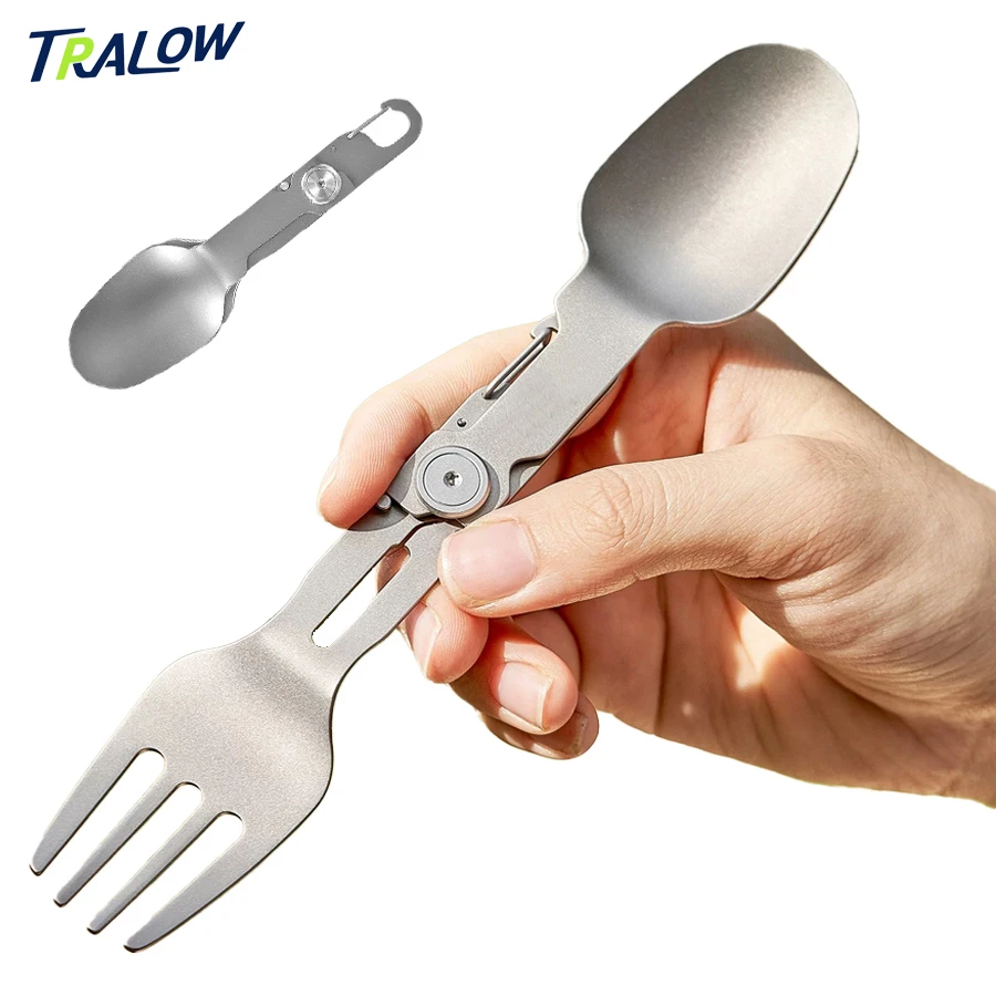 

TRALOW Ultra Lightweight Pure Titanium 2-in-1 Fork Spoon - Polished Outdoor Camping Picnic Hinking Cooking Portable Tableware
