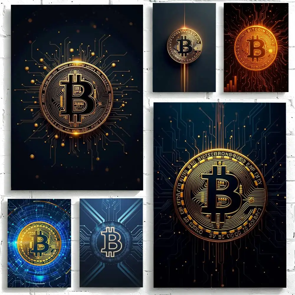 Virtual Currency B-Bitcoin Poster High Quality Dorm Living Room Aesthetic Wall Decoration Painting Stickers Gift