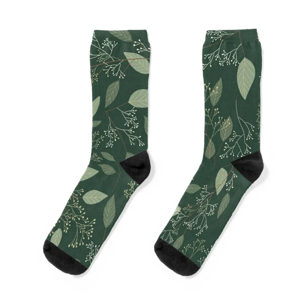 Eucalyptus Dark Green Floral Aesthetic Pattern Socks moving stockings Christmas football bright garter Women's Socks Men's