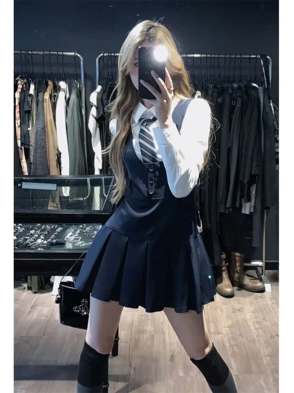 

College Style Long Sleeve Shirt And Skirt Set Women's Fashion Autumn New Pleated Dress Two Piece Set Teenage Girls Work Uniform