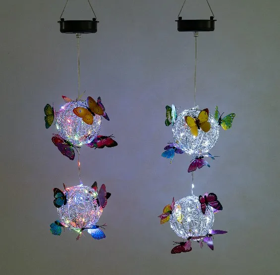 Double Ball Butterfly Ball Flower Lamps New Upgraded Black Solar Panel Strong Electricity Storage Decorative Landscape Lighting