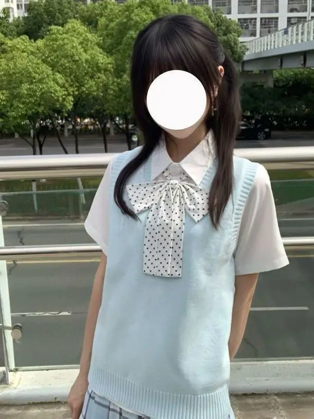  Japanese Style Versatile JK Uniform School Wind Knitted Vest Tank Top with White Shirt Student Three-piece Water Set