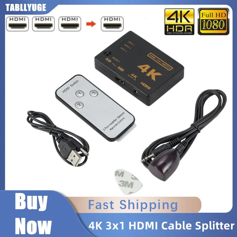 HDMI-compatible Switch 4K Switcher 3 in 1 out HD 1080P Video Cable Splitter 1x3 Hub Adapter Converter for PS4/3 TV Box HDTV PC