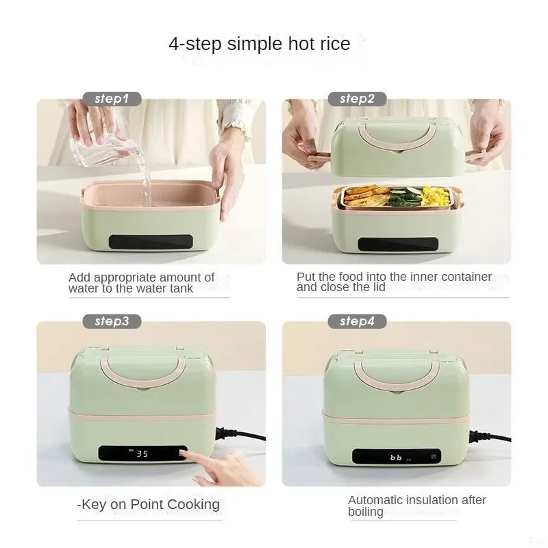 NEW 1.2L Electric Heating Lunch Box 9.5H Timer Mini Thermal Box Double Layer Rice Steamer for Office Workers Lunch Box Electric