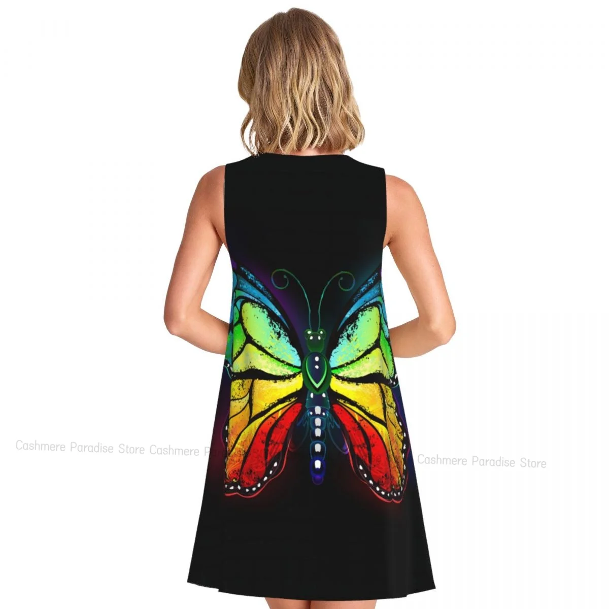 ชุดเดรสสตรีสายรุ้งฤดูร้อนชุดลําลองเสื้อยืดชายหาดชุดเดรสถัง