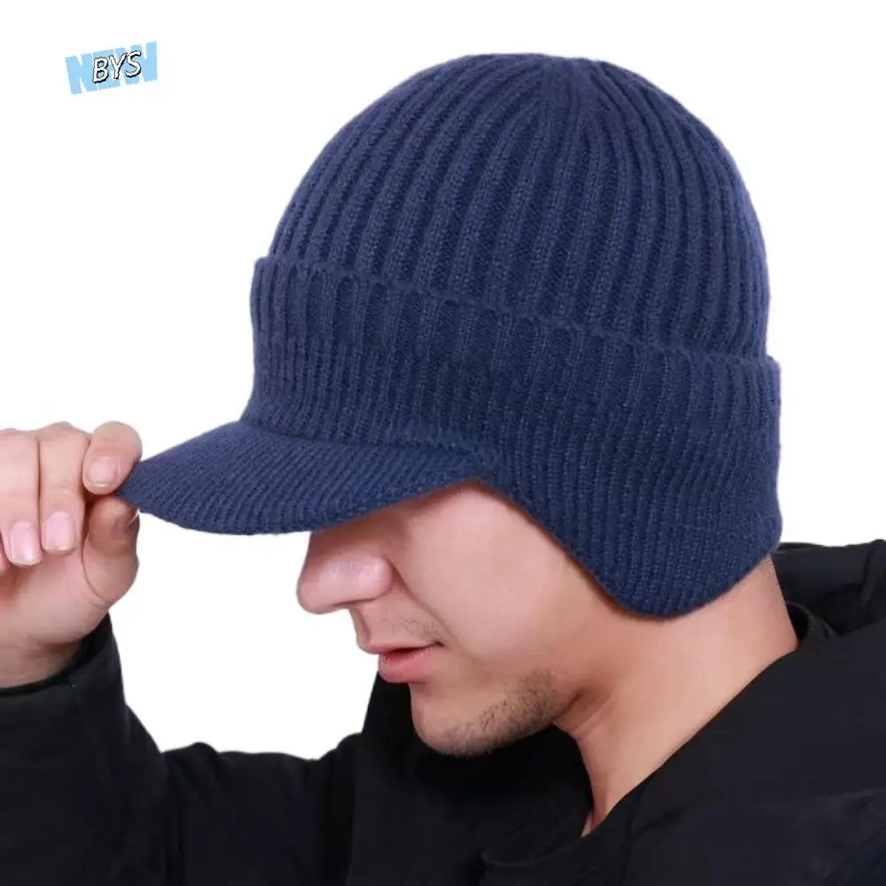 

Newsboy Hats Thickened Ear Protector Cap Warm Solid Color Baseball Knitted Cap Windproof Coldproof Knitted Peaked Hat Cycling