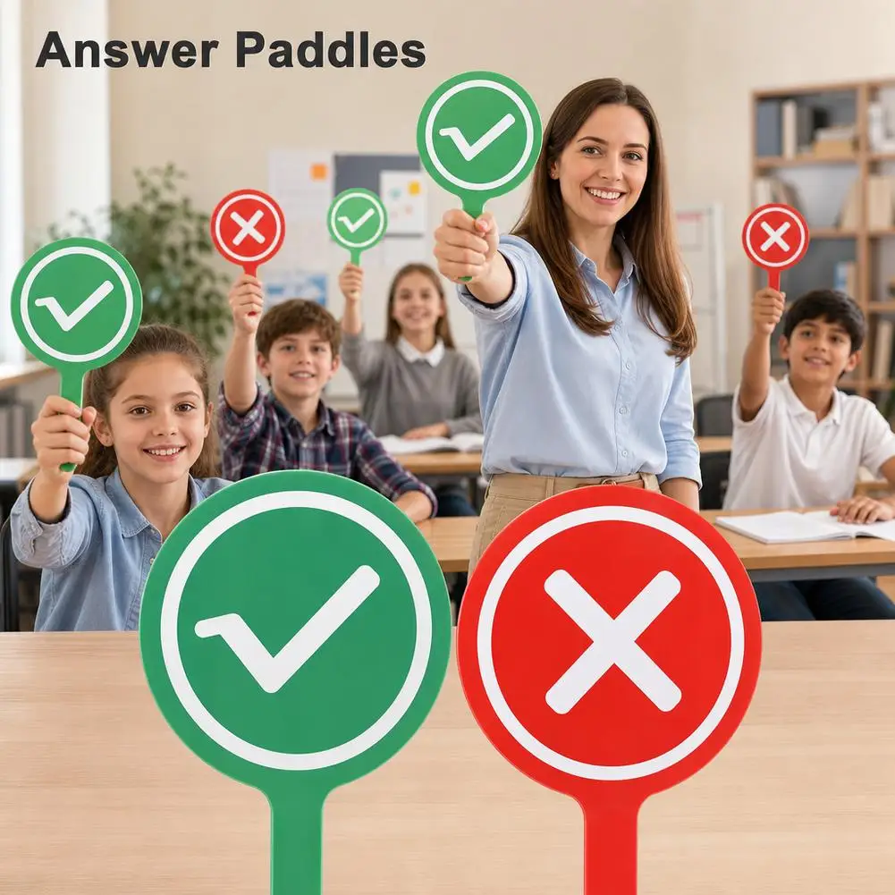 1/3/5/10Set Classroom Response Handheld Paddles, Double-Sided Printing PVC Answer Indicator, Educational Teaching Tools