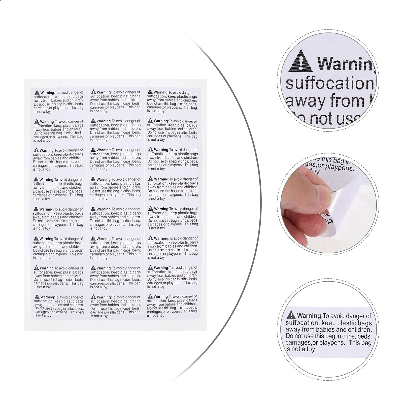 

1000pcs Suffocation Labels 65x35mm White Stickers Self Adhesive Warning Signs Children Safety Packing Shipping Folder Tag