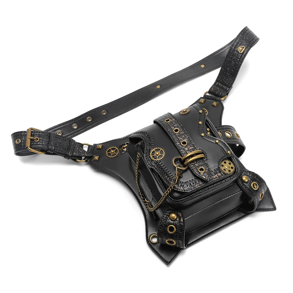 Women's bags punk motorcycle chain bags retro pockets men's outdoor mobile phone pockets Waist Bag Fanny Pack Leg Bag Waist Pack
